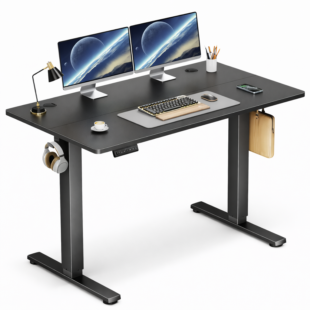 VinaStores Electric Standing Desk – Height Adjustable Sit Stand Desk with 3 Memory Presets, Child Lock, Quiet Motor & Cable Management for Home Office